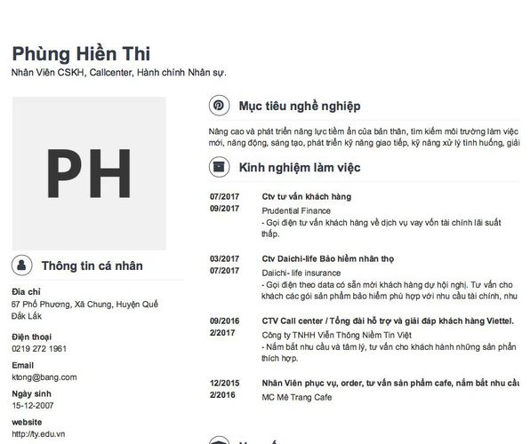 Gợi ý cách viết Mẫu CV tham khảo Nhân Viên CSKH, Callcenter, Hành chính Nhân sự.