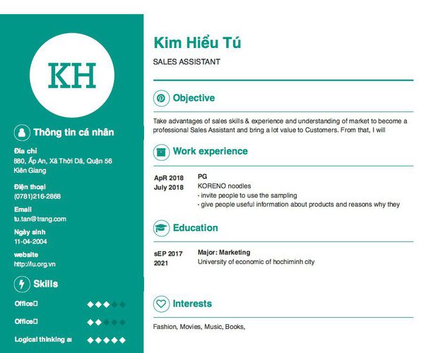 Mẫu CV SALES ASSISTANT