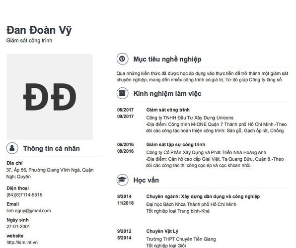 Mẫu CV Giám sát công trình