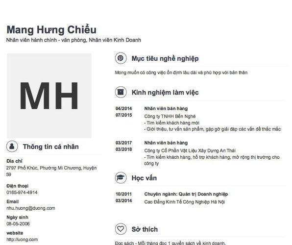 Gợi ý cách viết Mẫu CV tham khảo Nhân viên hành chính - văn phòng, Nhân viên Kinh Doanh