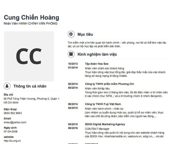 Mẫu CV Nhân Viên HÀNH CHÍNH VĂN PHÒNG