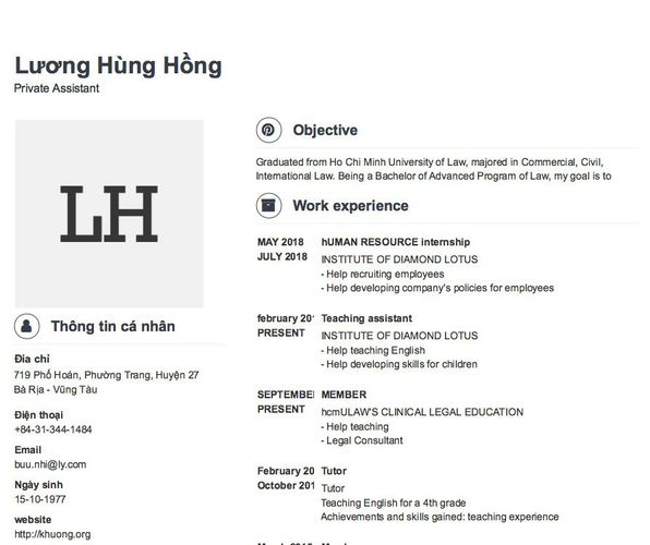 Mẫu CV Private Assistant