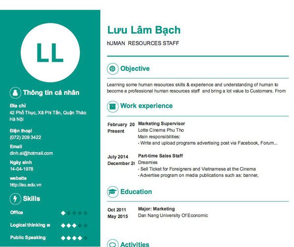 Mẫu CV hUMAN  RESOURCES STAFF