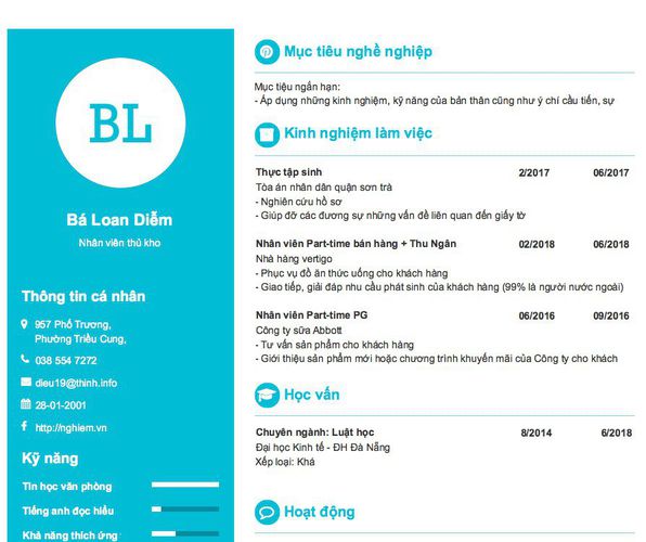 Mẫu CV Nhân viên thủ kho