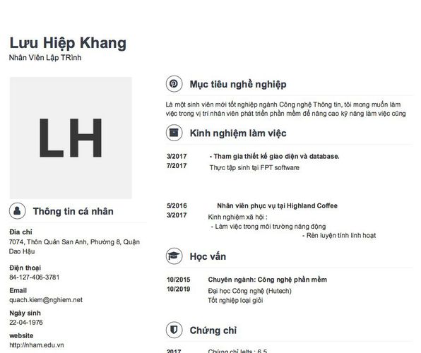 Mẫu CV Nhân VIên Lập TRình