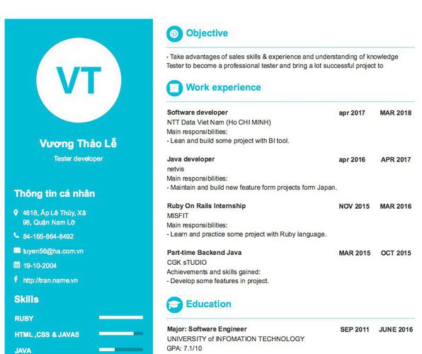 Mẫu CV Tester developer