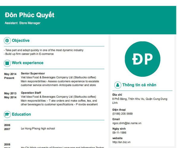 Mẫu CV Assistant  Store Manager