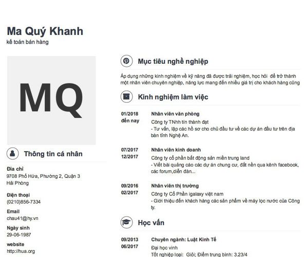 Mẫu CV kế toán bán hàng