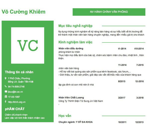 Mẫu CV NV HÀNH CHÍNH VĂN PHÒNG