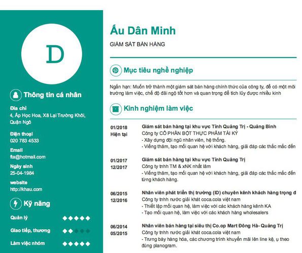 Mẫu CV GIÁM SÁT BÁN HÀNG