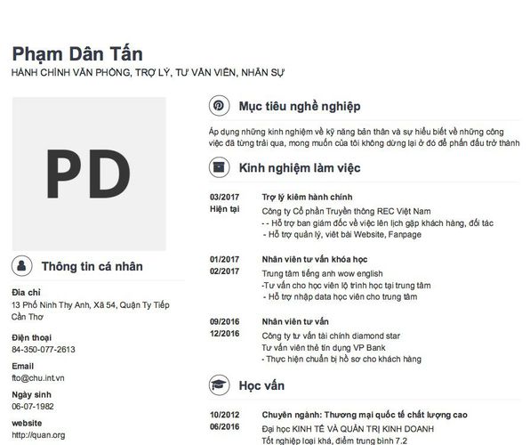 Mẫu CV HÀNH CHÍNH VĂN PHÒNG, TRỢ LÝ, TƯ VẤN VIÊN, NHÂN SỰ