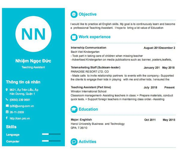 Mẫu CV Teaching Assistant