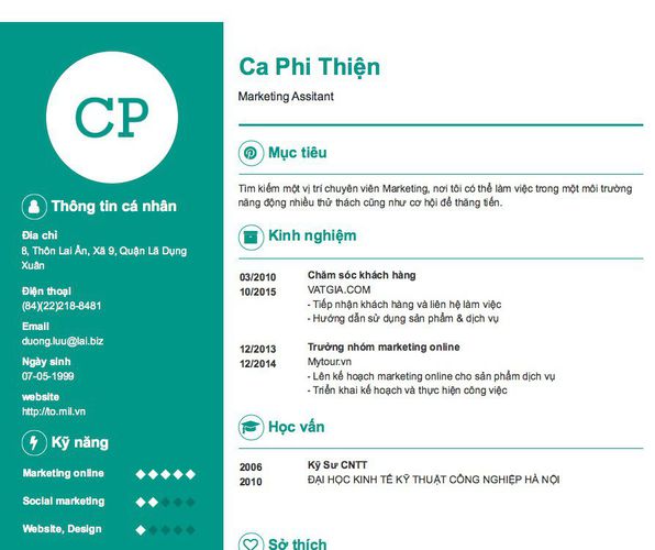 Mẫu CV Marketing Assitant