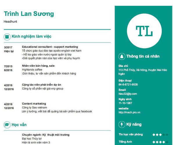 Mẫu CV Headhunt