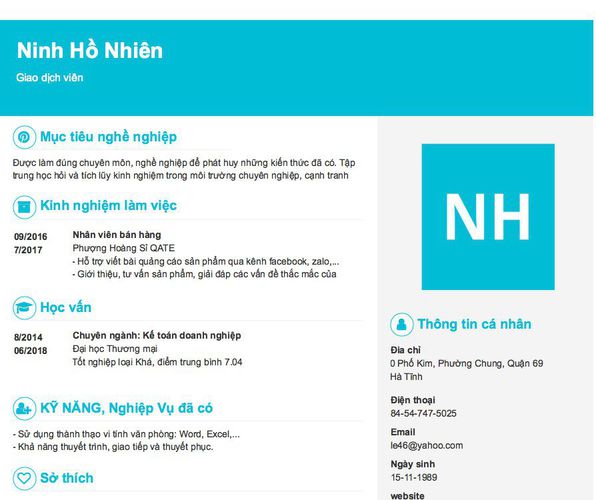 Mẫu CV Giao dịch viên