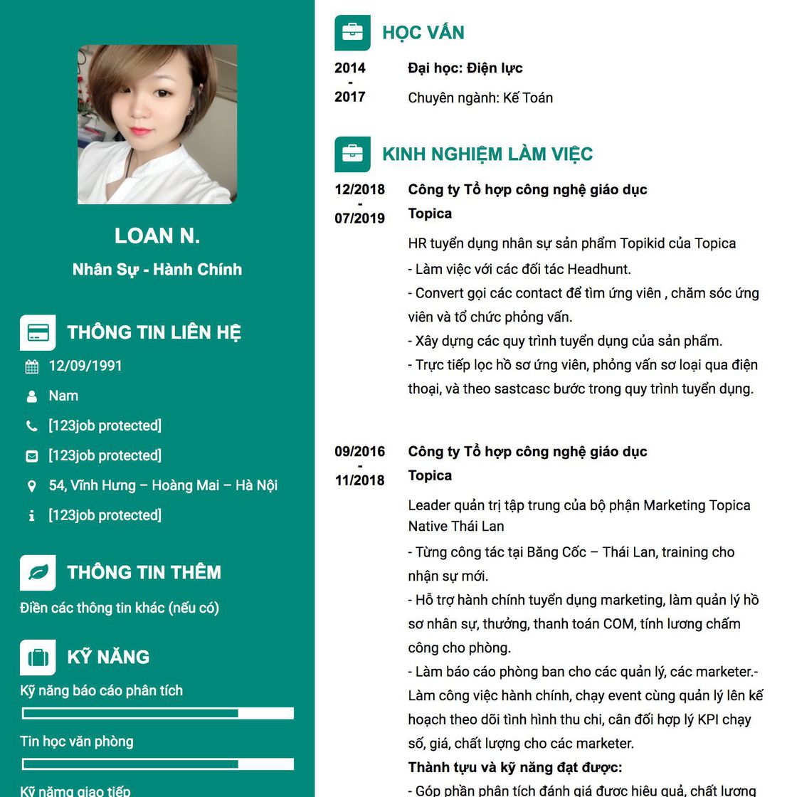 Gợi ý cách viết Mẫu CV tham khảo Nhân sự - Hành Chính 