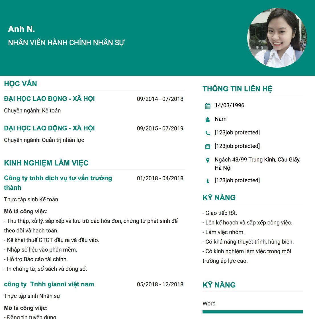 Gợi ý cách viết Mẫu CV tham khảo NHÂN VIÊN HÀNH CHÍNH NHÂN SỰ 