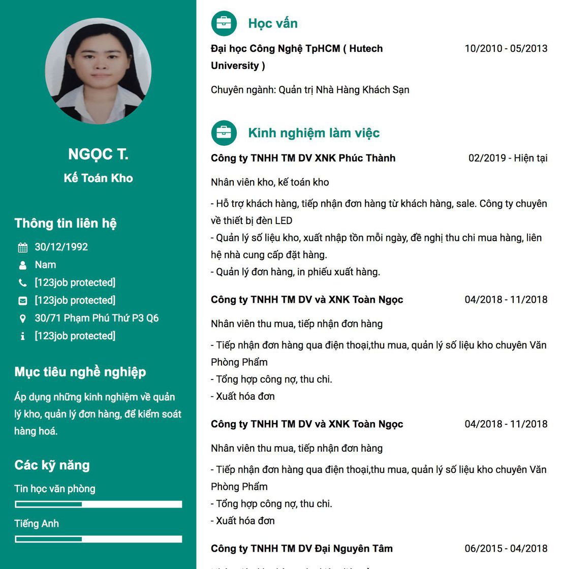 Gợi ý cách viết Mẫu CV tham khảo Kế Toán Kho 