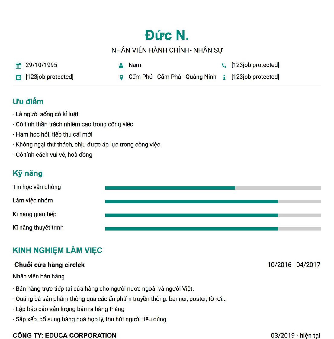 Gợi ý cách viết Mẫu CV tham khảo Nhân viên hành chính- nhân sự 