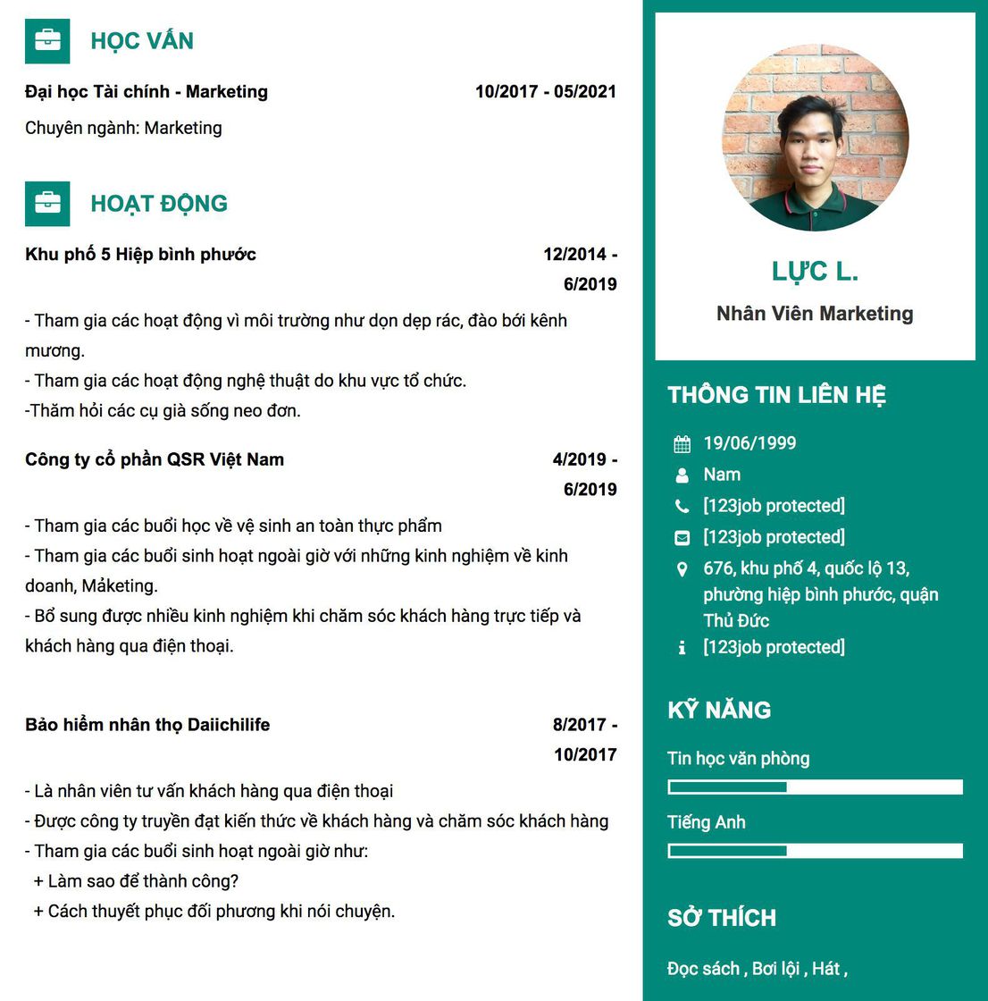 Gợi ý cách viết Mẫu CV tham khảo Nhân viên Marketing 