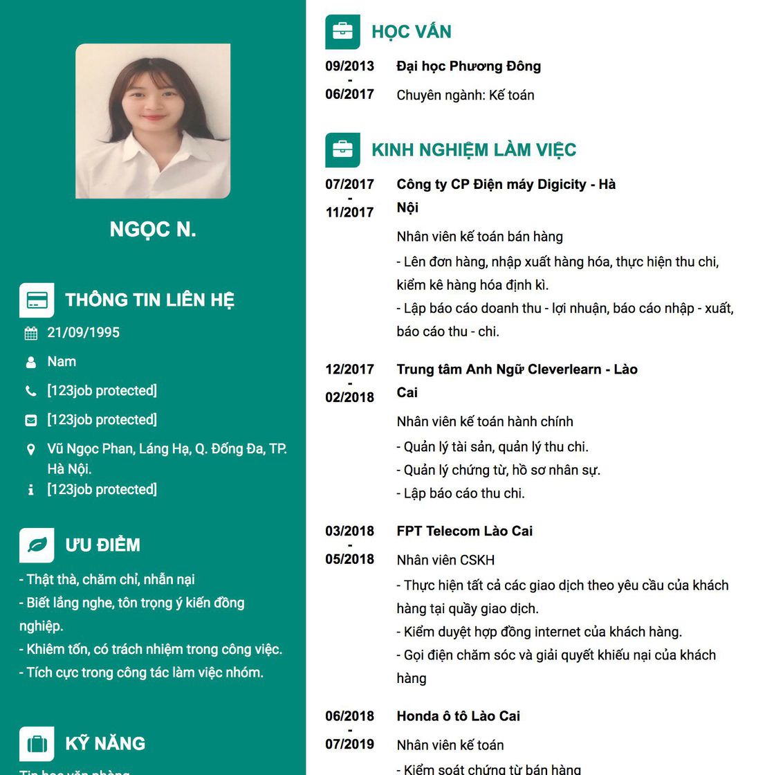 Gợi ý cách viết Mẫu CV tham khảo Nhân viên kế toán bán hàng 