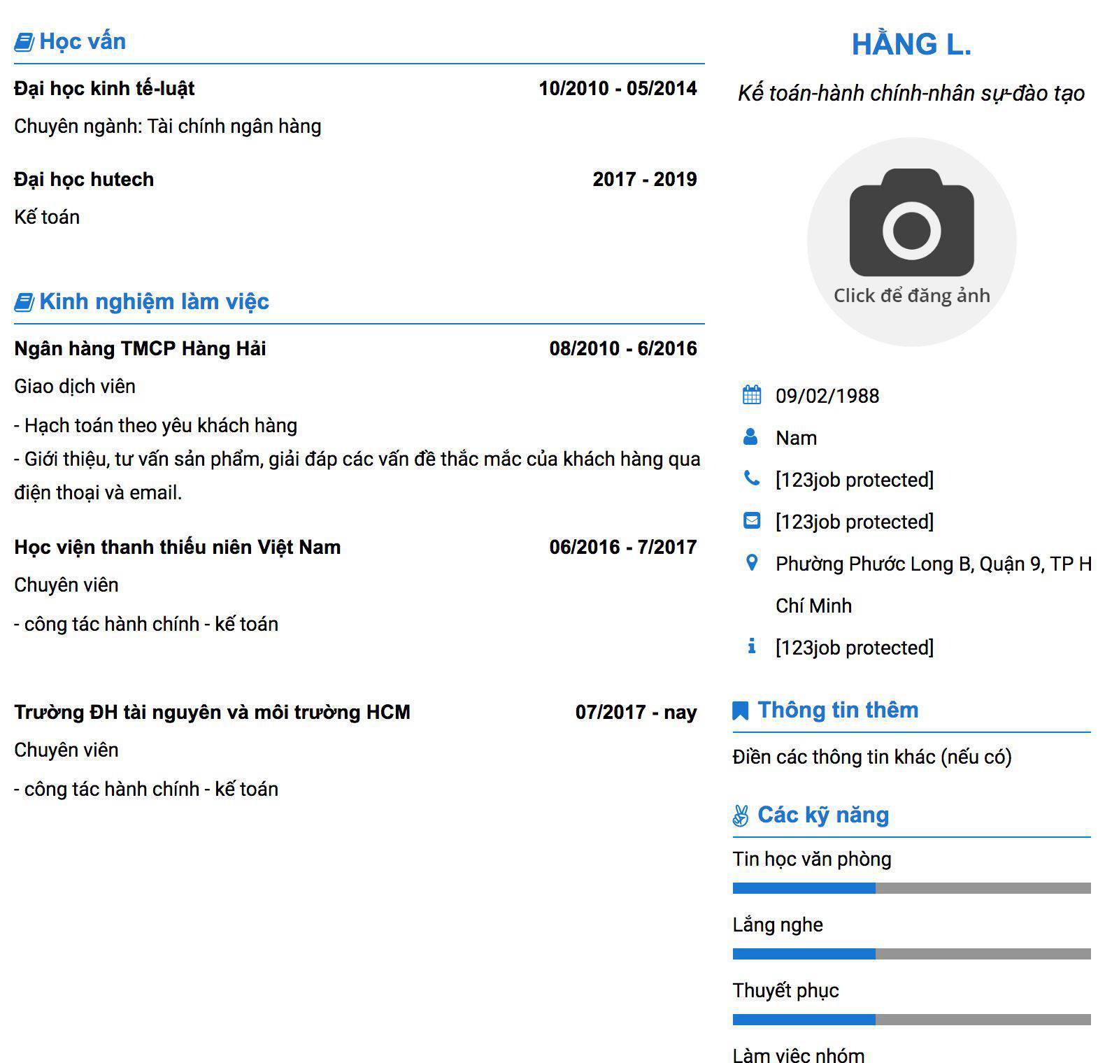 Gợi ý cách viết Mẫu CV tham khảo Kế toán-hành chính-nhân sự-đào tạo 