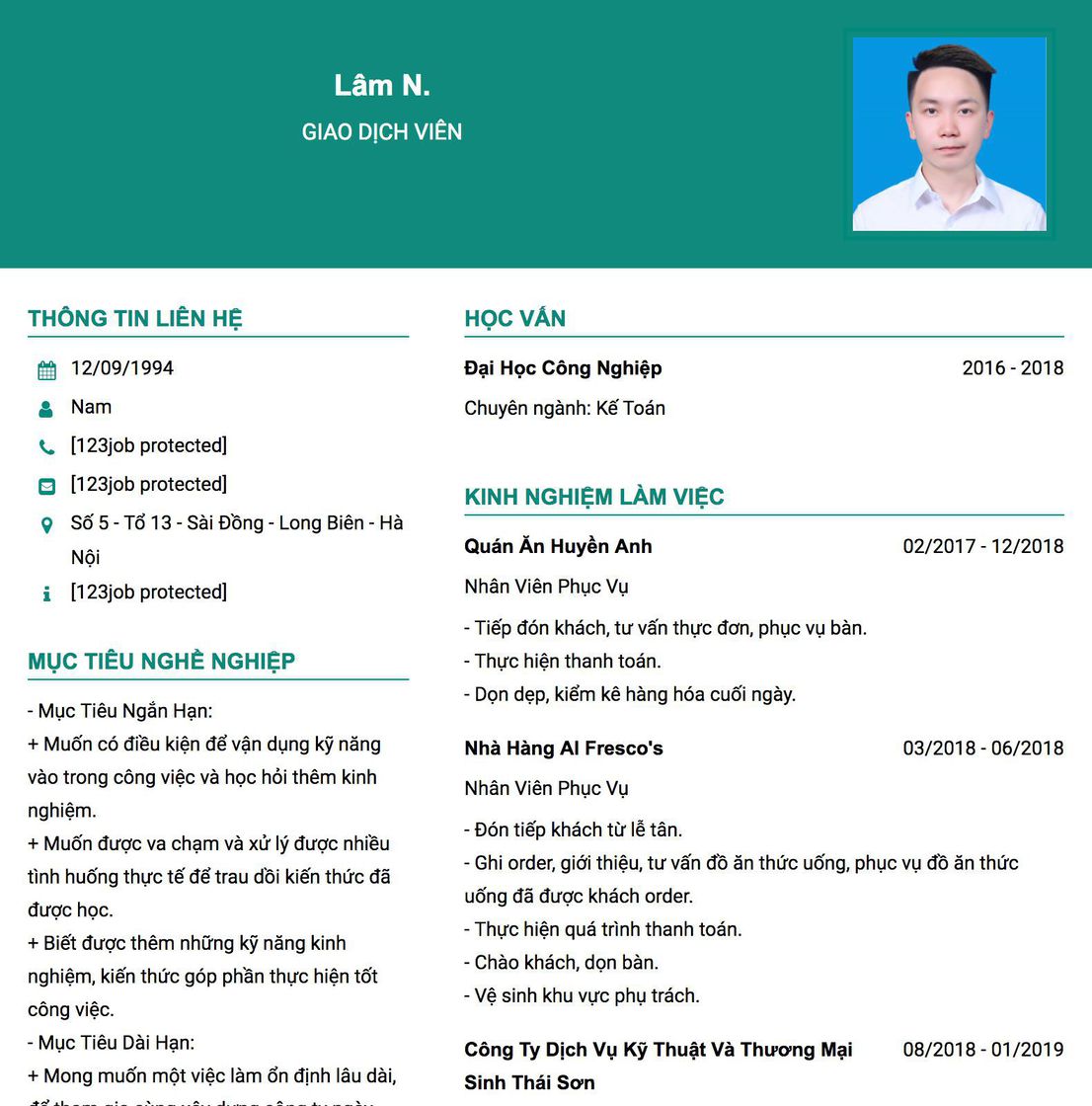 Gợi ý cách viết Mẫu CV tham khảo giaO dịch viên 