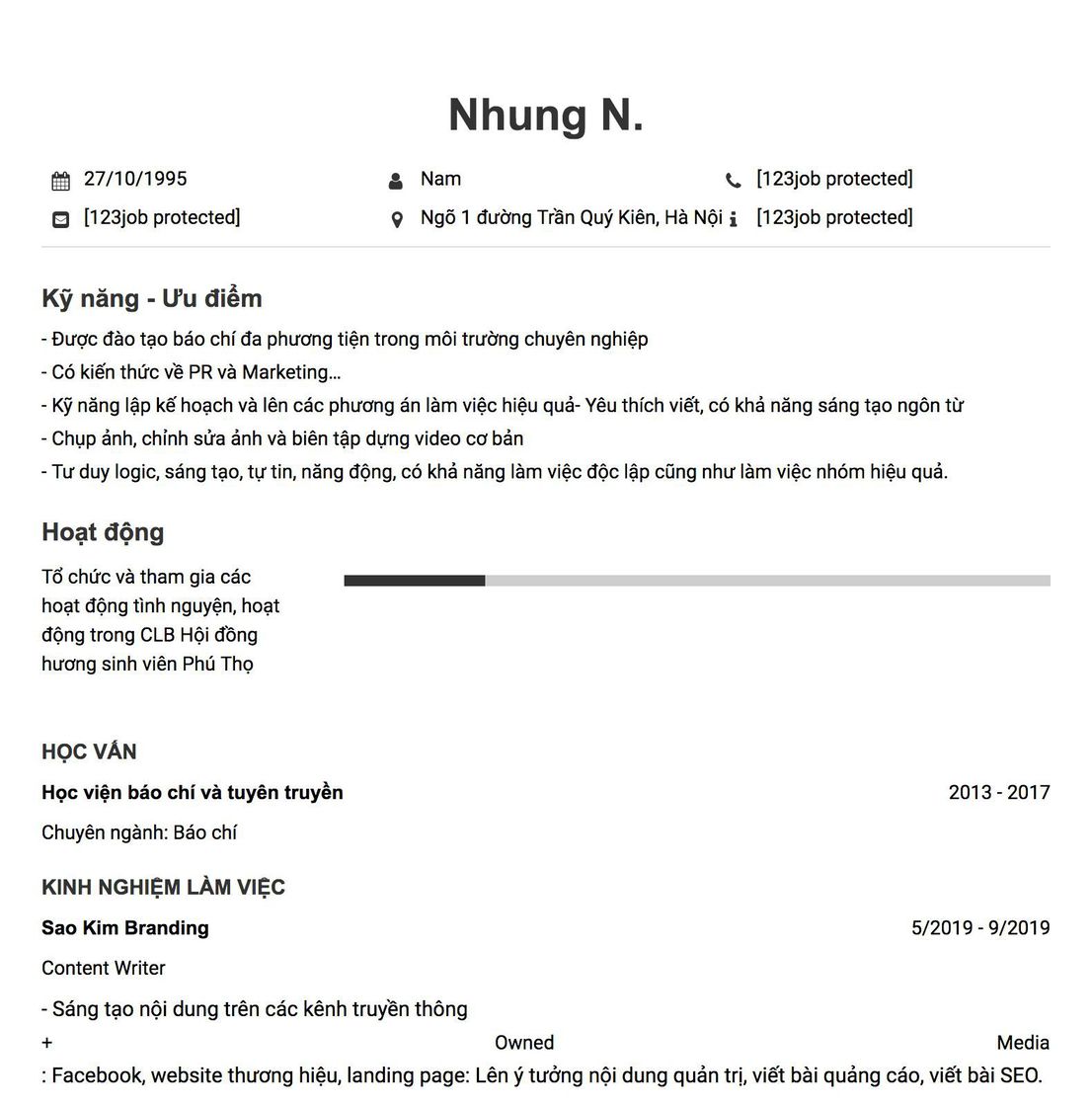 Gợi ý cách viết Mẫu CV tham khảo Content Writer 