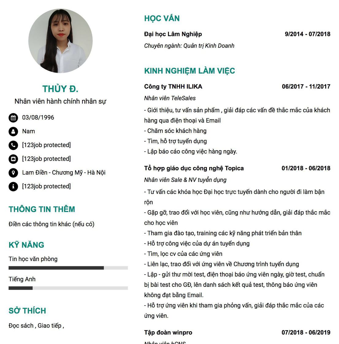 Gợi ý cách viết Mẫu CV tham khảo Nhân viên hành chính nhân sự 