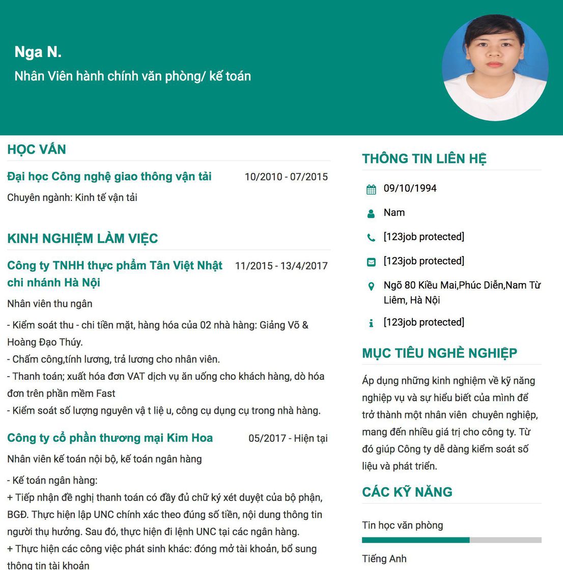 Gợi ý cách viết Mẫu CV tham khảo Nhân Viên hành chính văn phòng/ kế toán 