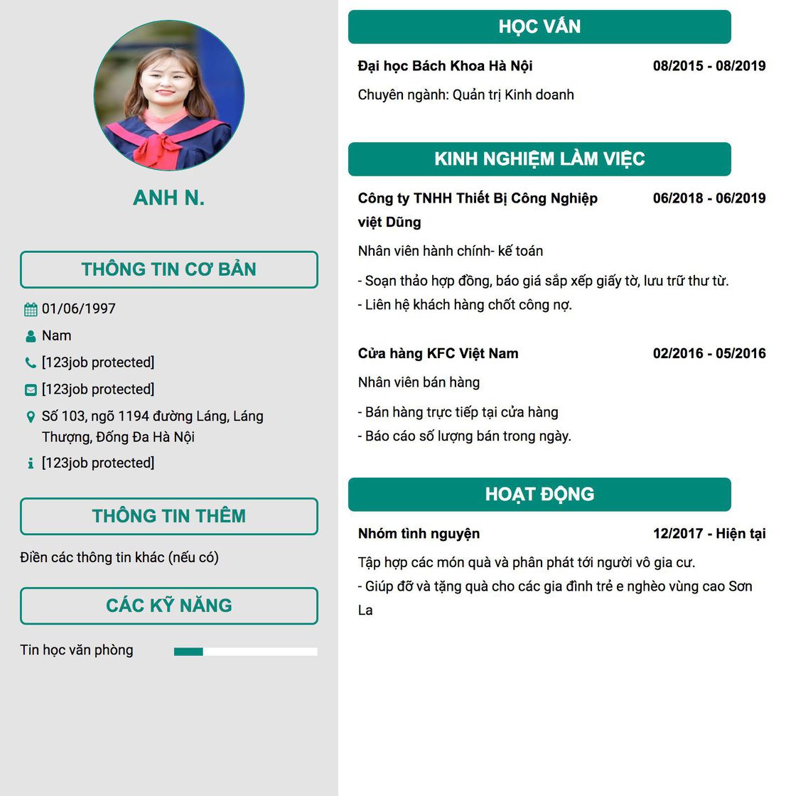 Gợi ý cách viết Mẫu CV tham khảo Nhân viên hành chính- kế toán 