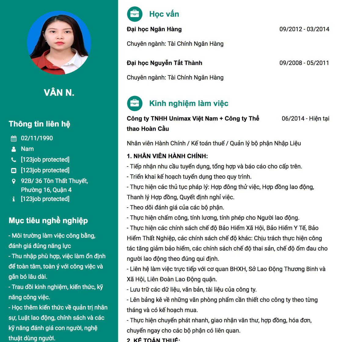 Gợi ý cách viết Mẫu CV tham khảo Nhân viên Hành Chính / Kế toán thuế / Quản lý bộ phận Nhập Liệu 