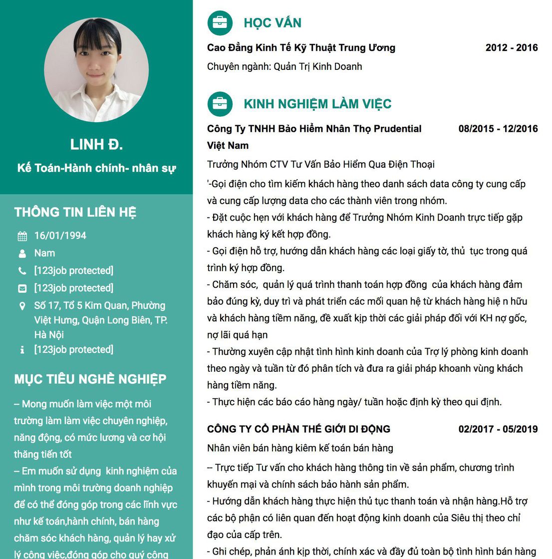 Gợi ý cách viết Mẫu CV tham khảo Kế Toán-Hành chính- nhân sự 