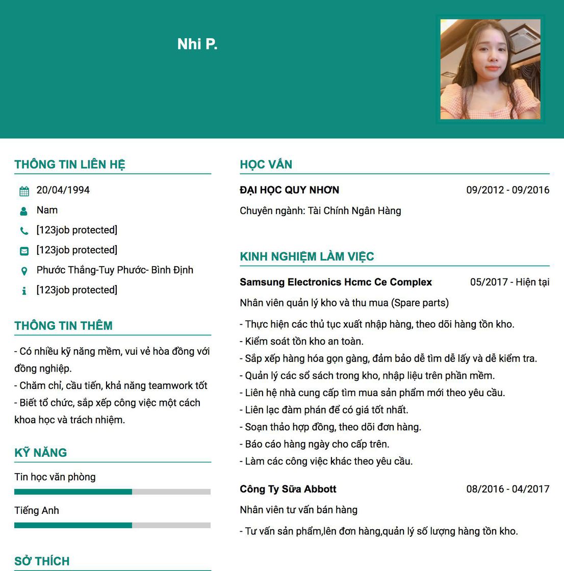 Gợi ý cách viết Mẫu CV tham khảo Nhân viên quản lý kho và thu mua (Spare parts) 