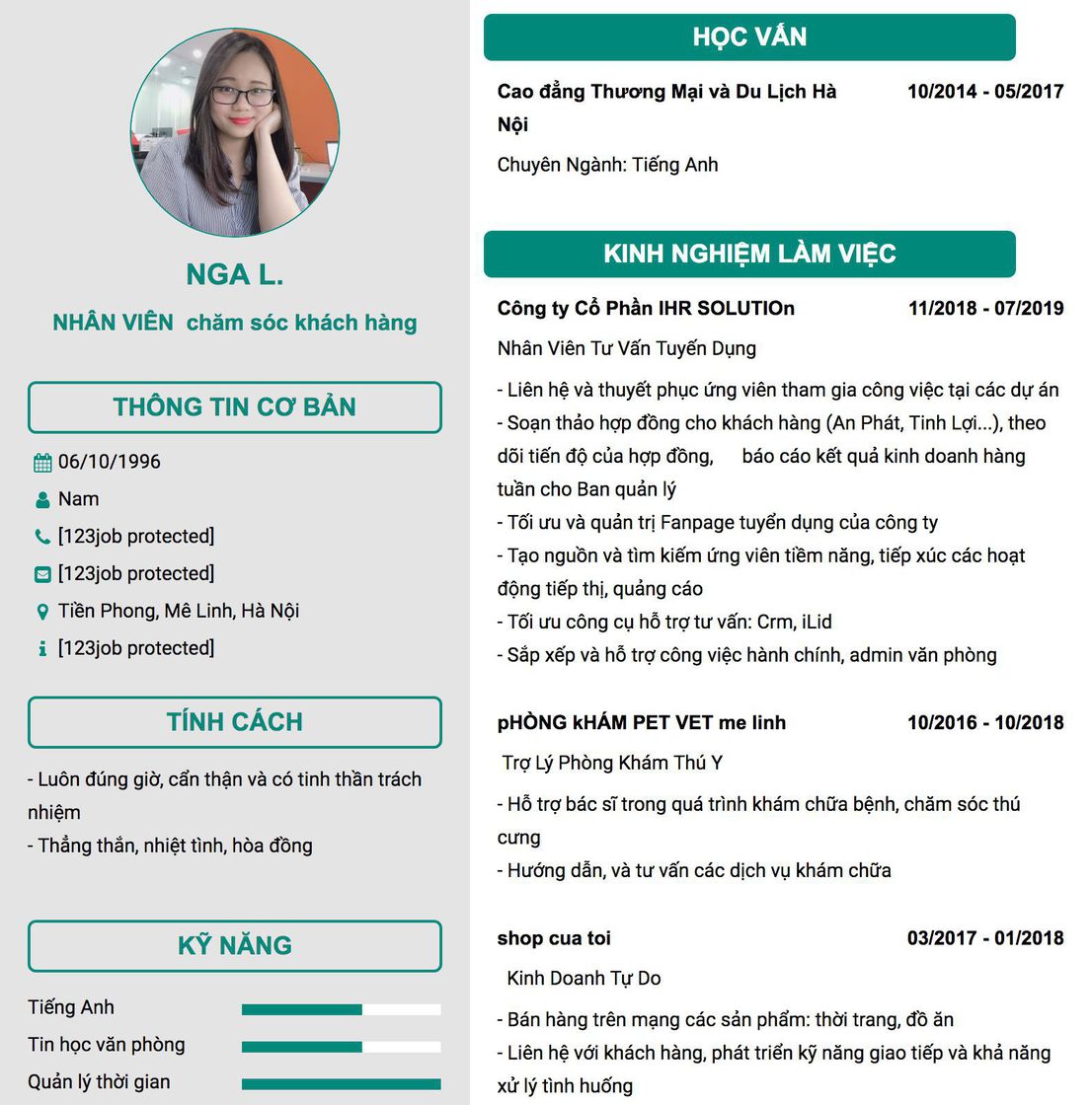 Gợi ý cách viết Mẫu CV tham khảo NHÂN VIÊN&nbsp; chăm sóc khách hàng 