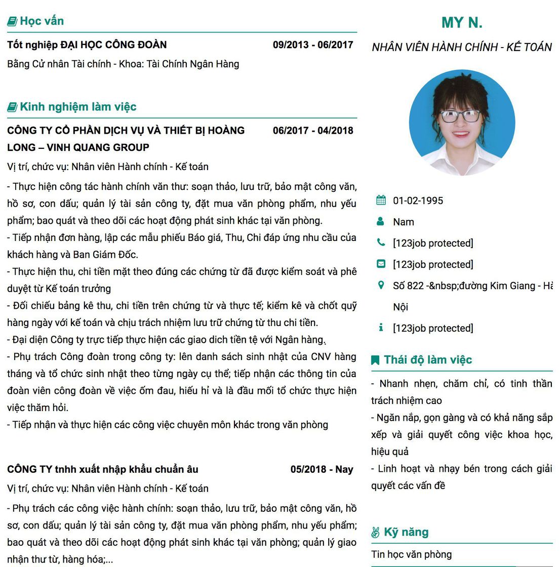 Gợi ý cách viết Mẫu CV tham khảo NHÂN VIÊN HÀNH CHÍNH - KẾ TOÁN 