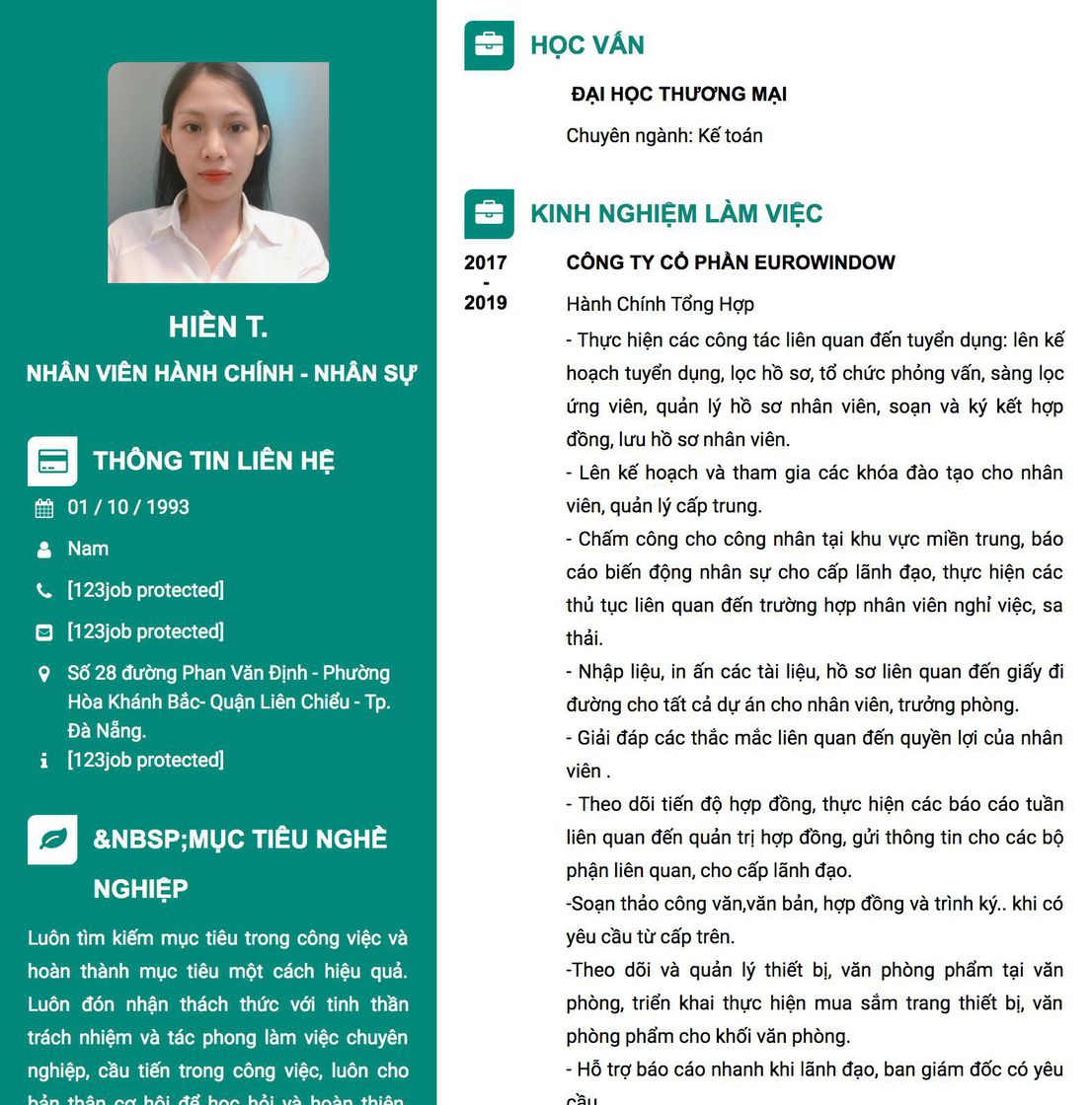 Gợi ý cách viết Mẫu CV tham khảo &nbsp;NHÂN VIÊN HÀNH CHÍNH - NHÂN SỰ 