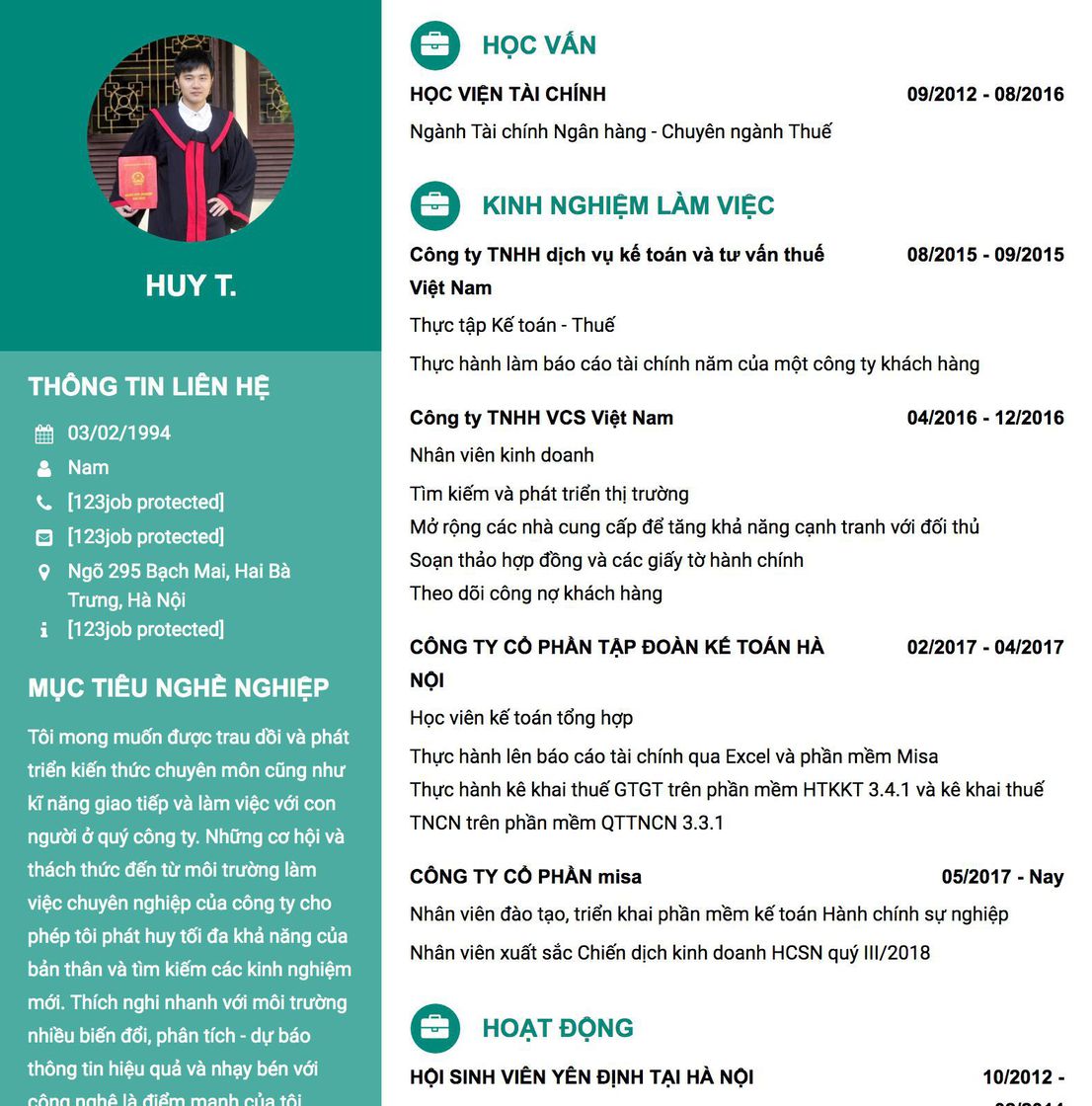 Gợi ý cách viết Mẫu CV tham khảo Thực tập Kế toán - Thuế 