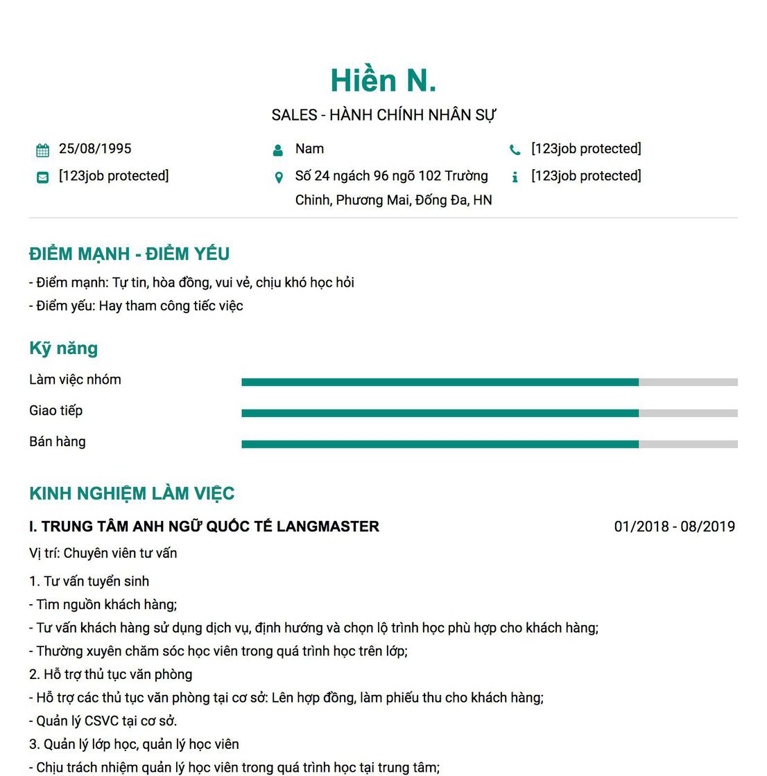 Gợi ý cách viết Mẫu CV tham khảo Sales - Hành chính nhân sự 