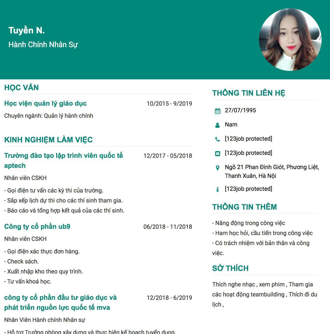 Gợi ý cách viết Mẫu CV tham khảo Hành Chính Nhân Sự 