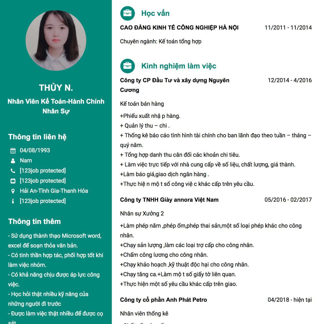 Gợi ý cách viết Mẫu CV tham khảo Nhân viên Kế toán-hành chính nhân sự 