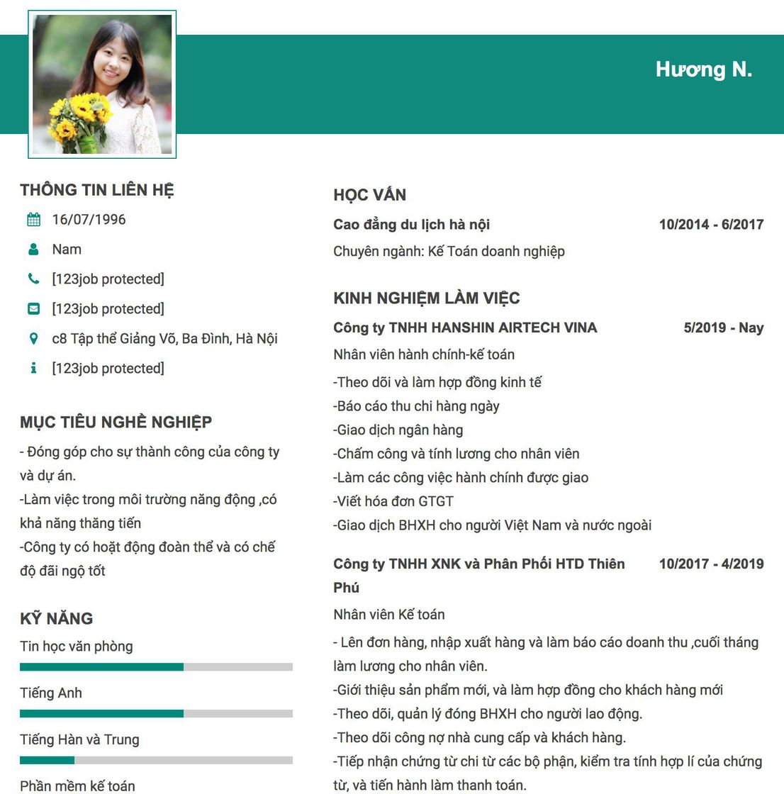 Gợi ý cách viết Mẫu CV tham khảo Nhân viên hành chính-kế toán 