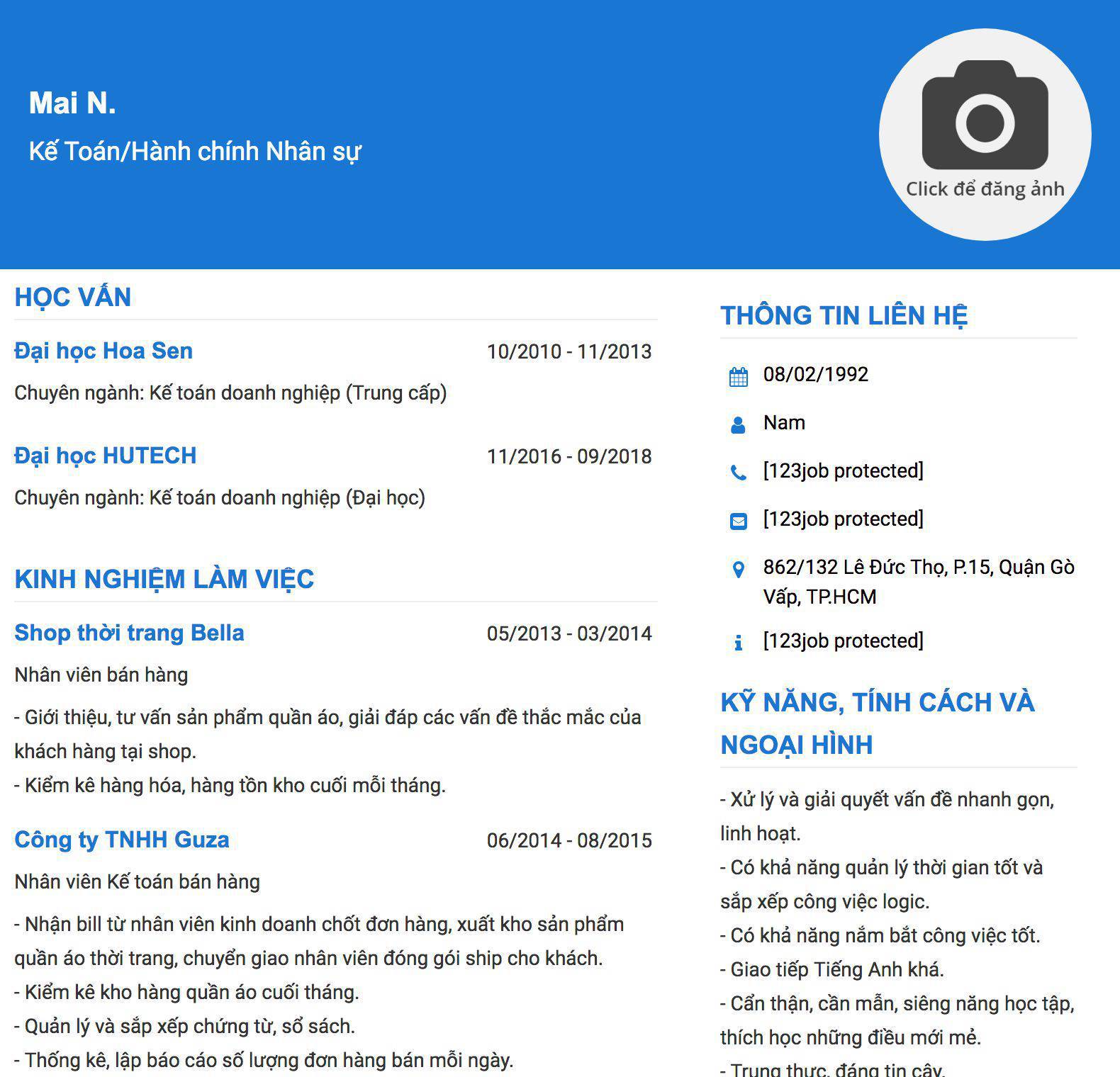 Gợi ý cách viết Mẫu CV tham khảo Kế Toán/Hành chính Nhân sự 