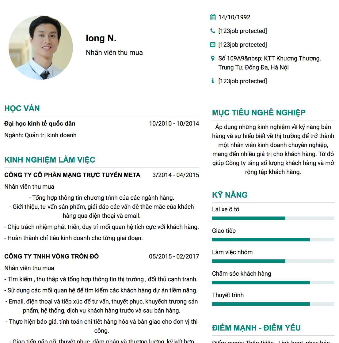 Gợi ý cách viết Mẫu CV tham khảo Nhân viên thu mua 