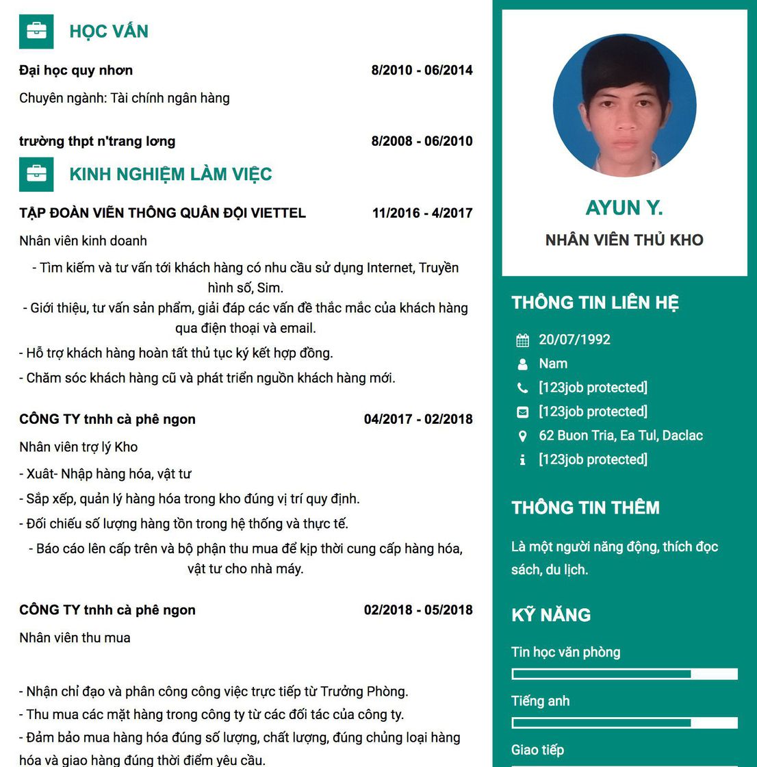 Gợi ý cách viết Mẫu CV tham khảo NHÂN VIÊN THỦ KHO 