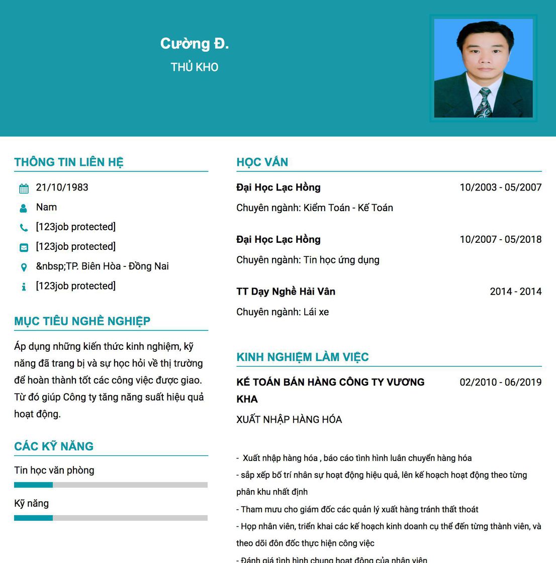 Gợi ý cách viết Mẫu CV tham khảo THỦ KHO 