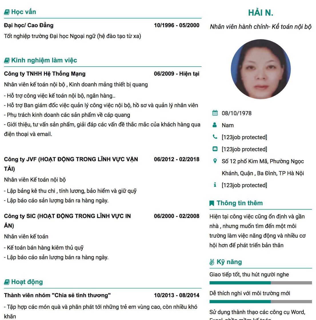 Gợi ý cách viết Mẫu CV tham khảo Nhân viên hành chính- Kế toán nội bộ 