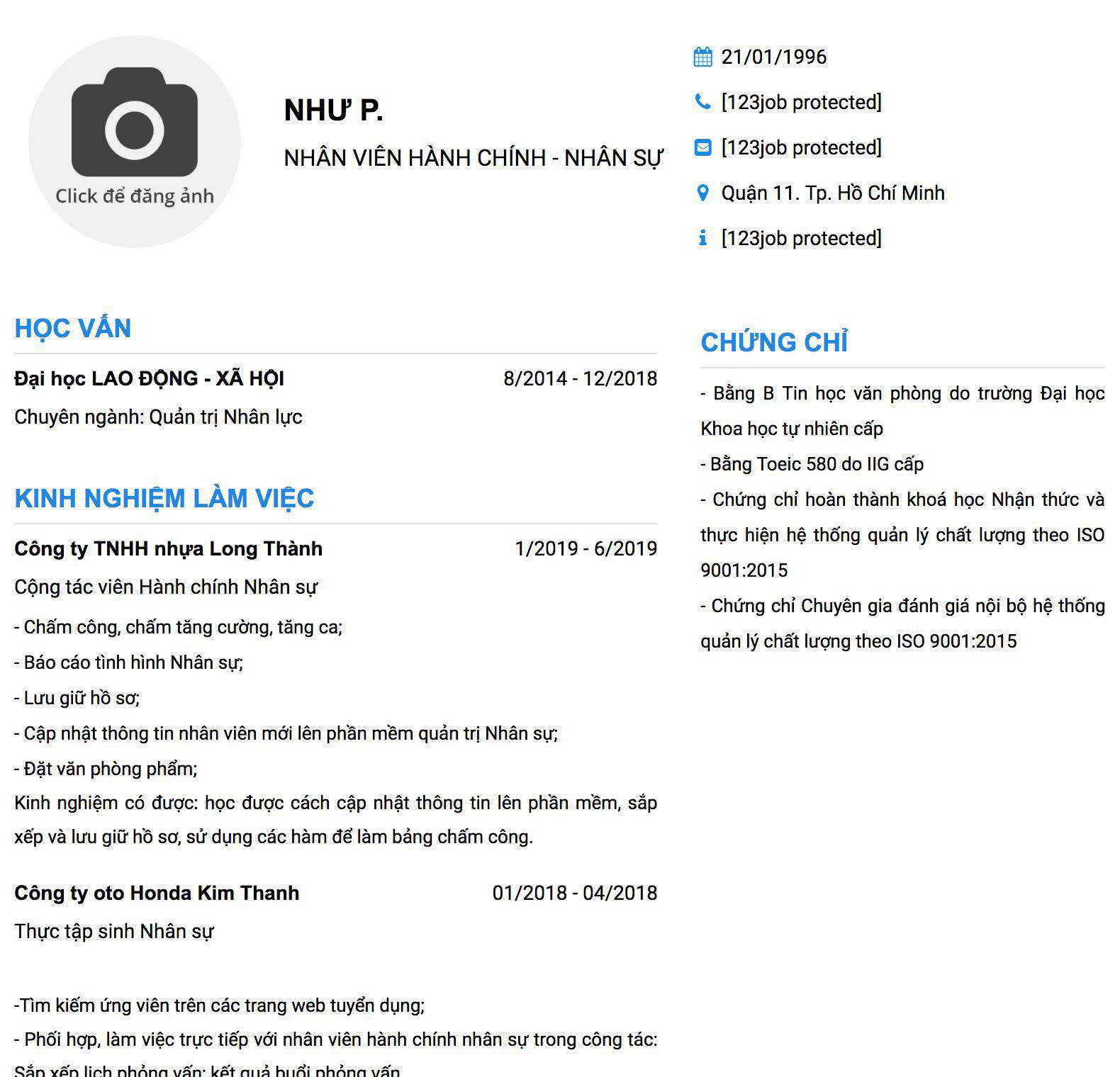 Gợi ý cách viết Mẫu CV tham khảo NHÂN VIÊN HÀNH CHÍNH - NHÂN SỰ