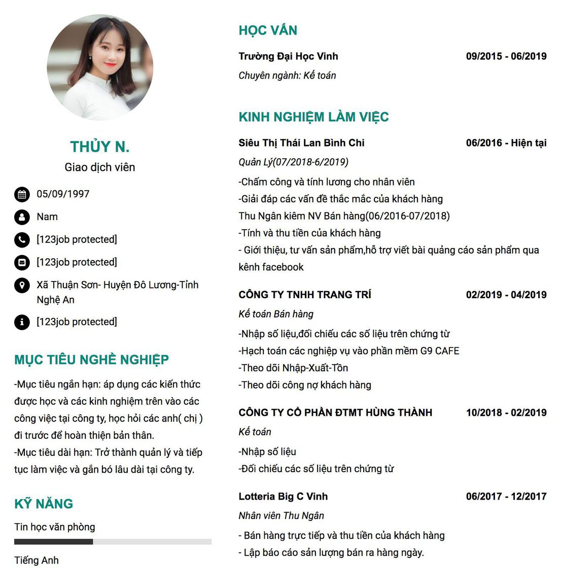 Gợi ý cách viết Mẫu CV tham khảo Giao dịch viên 
