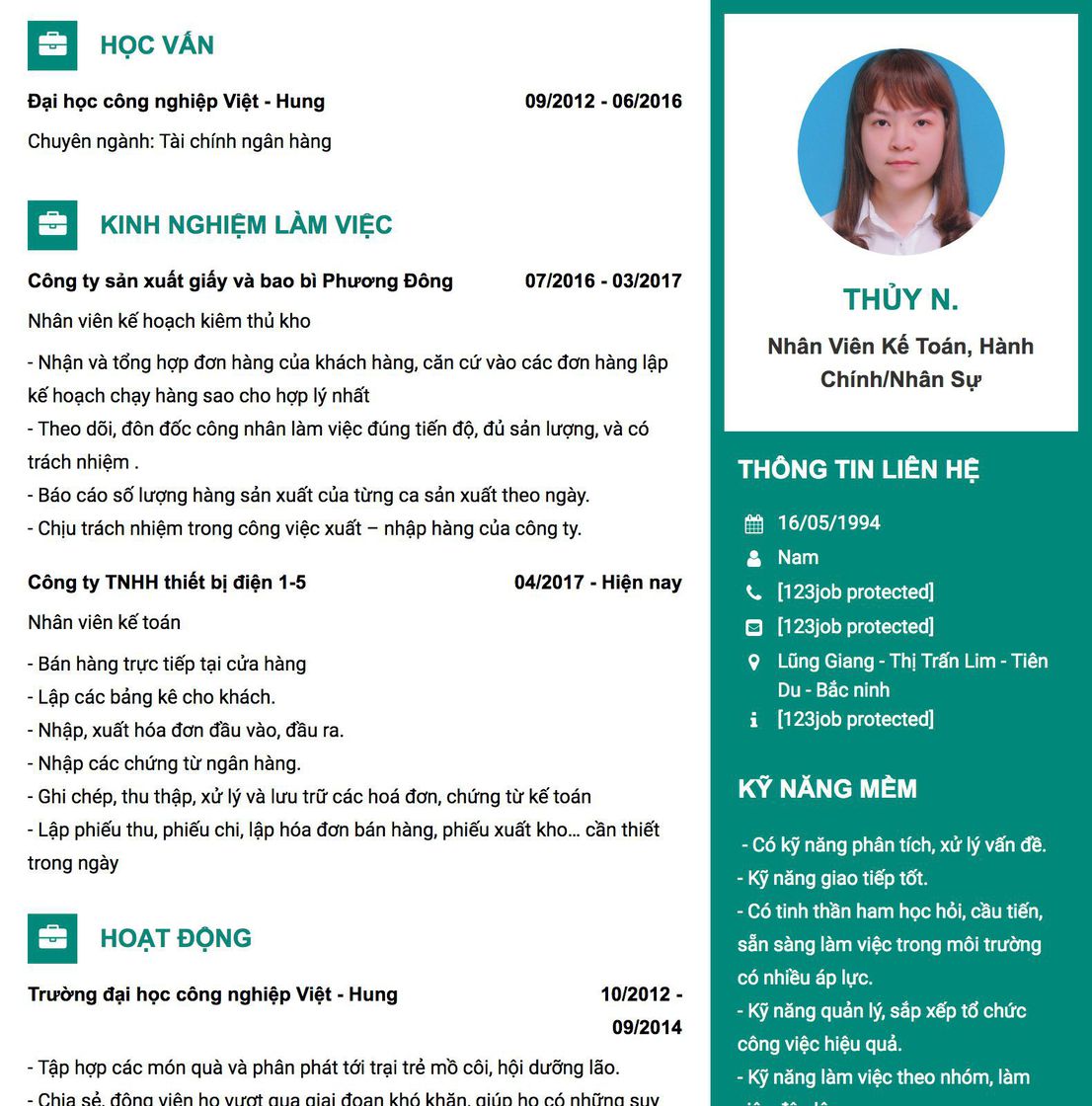 Gợi ý cách viết Mẫu CV tham khảo Nhân viên kế toán, hành chính/nhân sự 